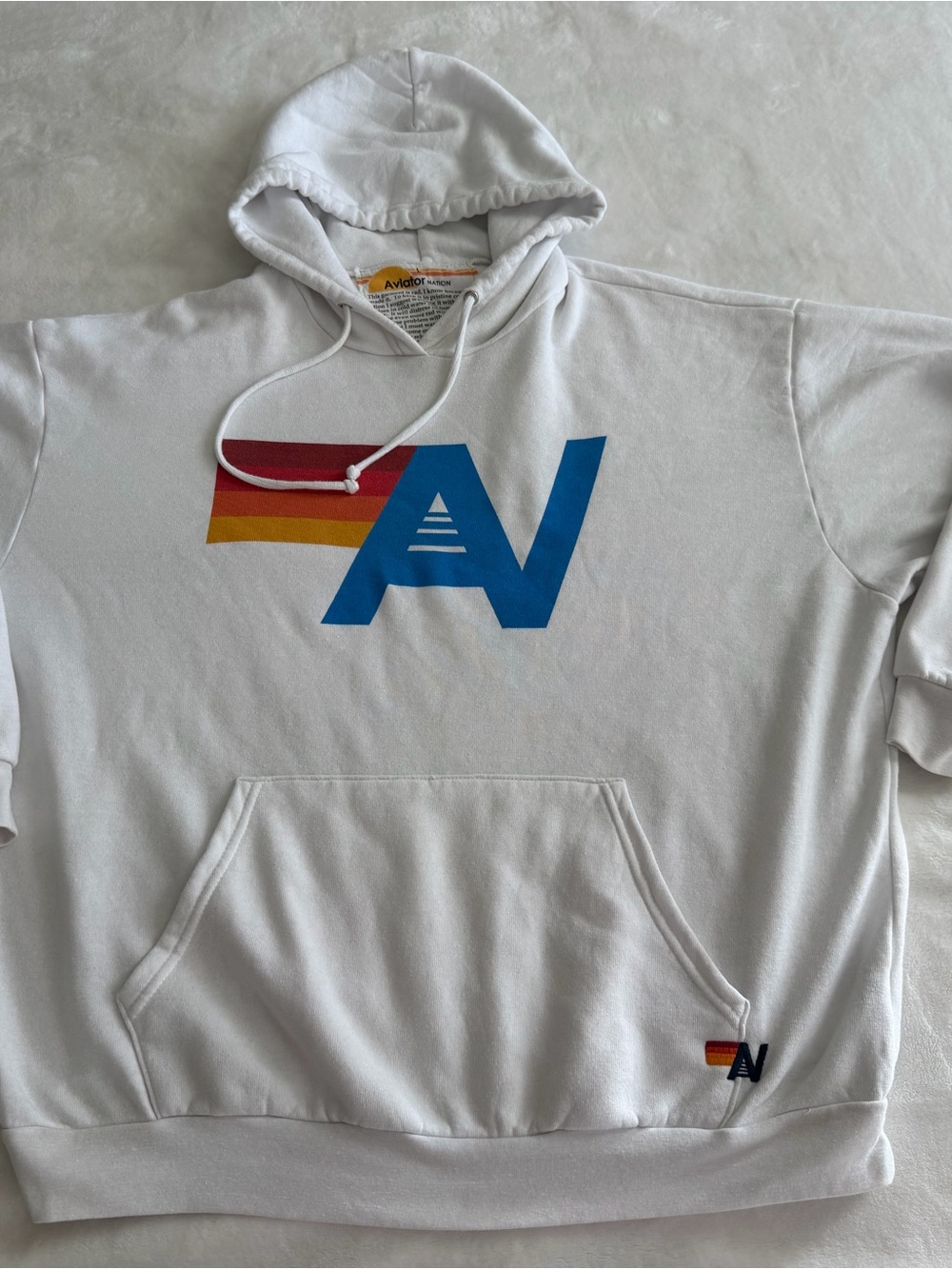 Aviator Nation White Logo Pullover Relaxed Hoodie Unisex/Mens Sz LG